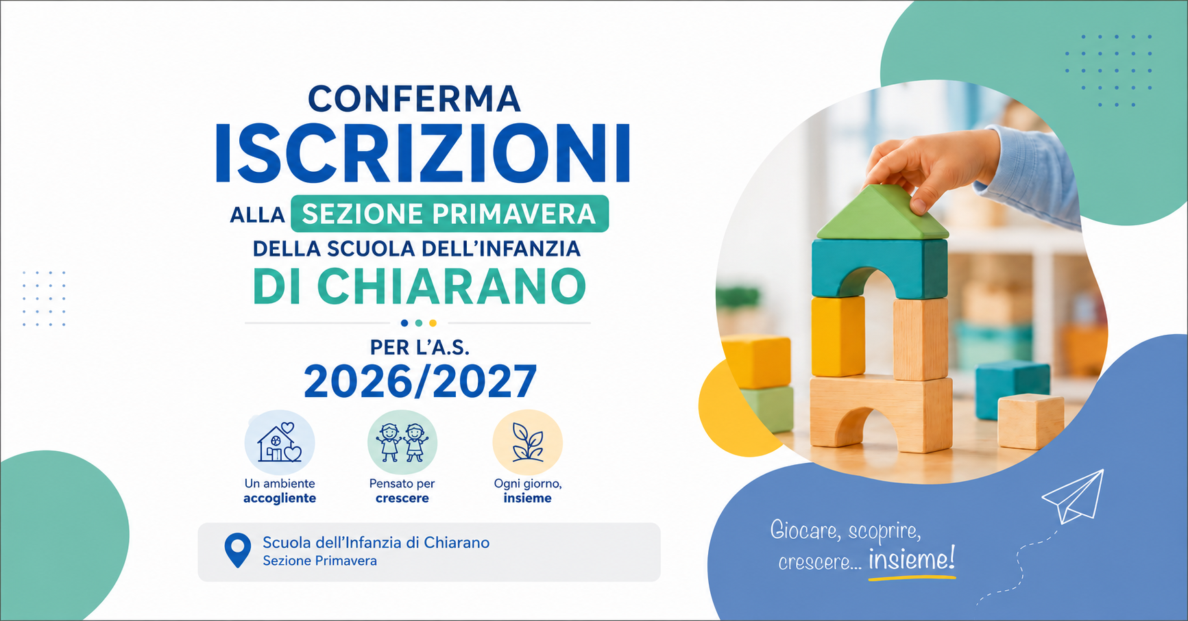 Conferma iscrizioni per l'a.s. 2026/2027 - SEZIONE PRIMAVERA Infanzia di CHIARANO